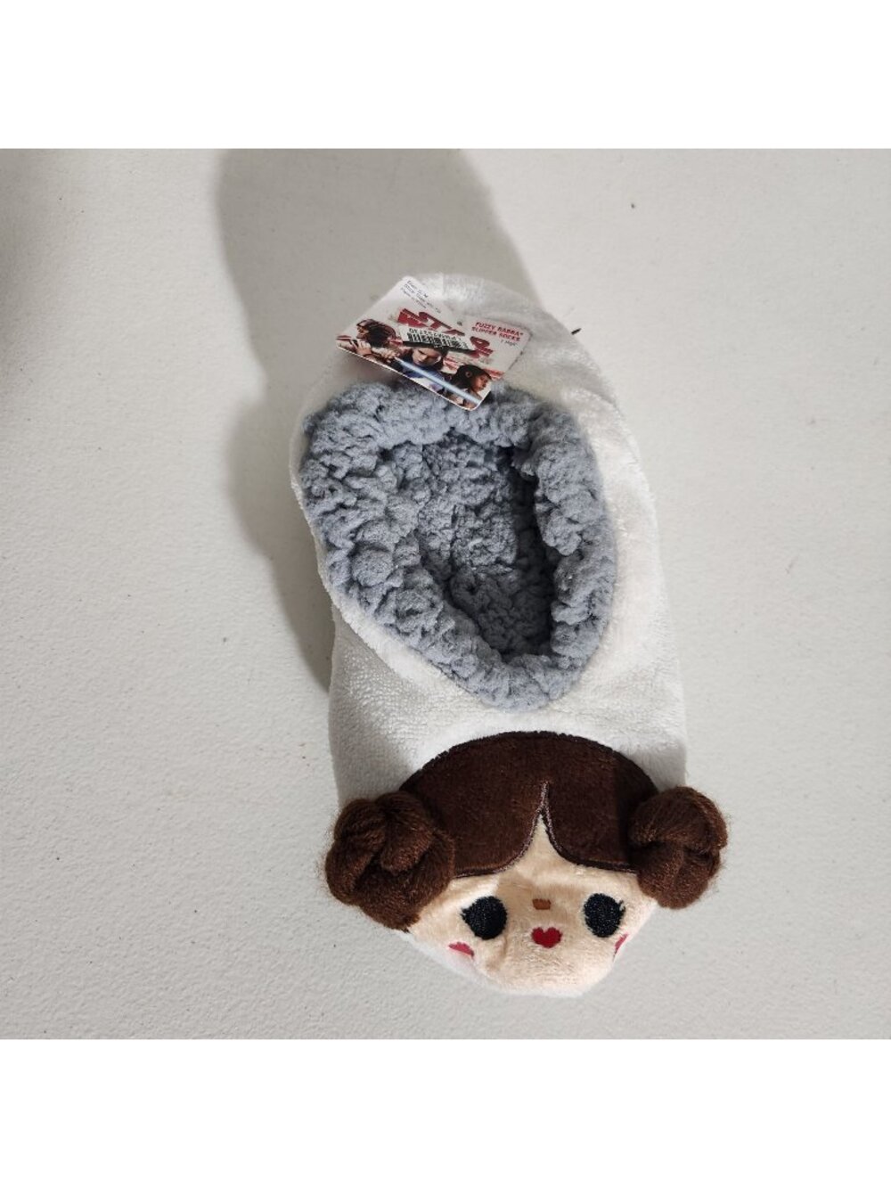 Fuzzy Babba Star Wars Womens Slipper Socks S/M White Plush Fleece Non-Slip Cozy